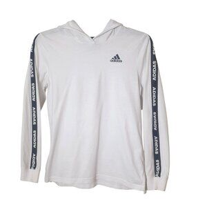 Adidas Boys M Hooded Lng Slv Go-To White T-Shirt Logo Sporty Sportswear Athletic